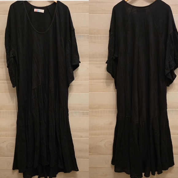 Free People Dresses & Skirts - {L} Free People Beach Black Maxi Dress Bell Sleeve Gauze